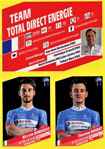 2019 Panini Tour de France Update #A16-A18 Team Total Direct Energie / Niccolo Bonifazio / Thomas Boudat Front